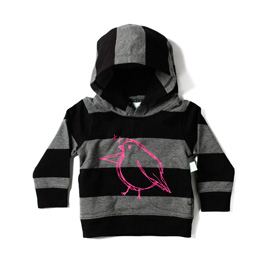 Minti Baby Mitten Hood Chubby Bird Black/Grey Stripe